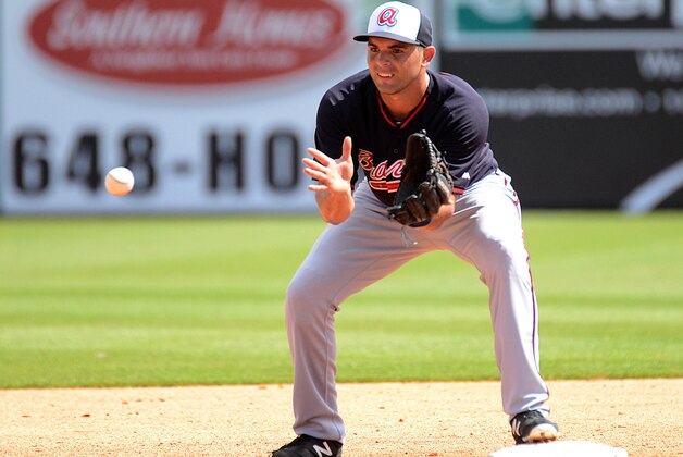 Mar 5, 2015; Lakeland, FL, USA;  Atlanta Braves infielder Jose Peraza (70) takes infield before the start of the spring training baseball game against the Detroit Tigers at Joker Marchant Stadium. Mandatory Credit: Jonathan Dyer-USA TODAY Sports