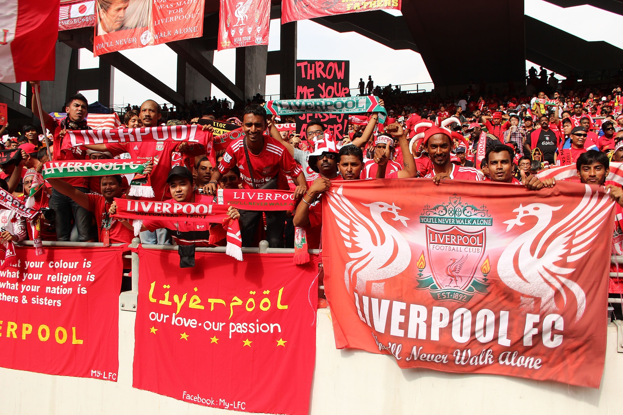 KUALA LUMPUR, MALAYSIA - JULY 16: Liverpool fans during the pre-season friendly match between Malaysia and Liverpool at the Bukit Jalil National Stadium on July 16, 2011 in Kuala Lumpur, Malaysia. (Photo by Stanley Chou/Getty Images)