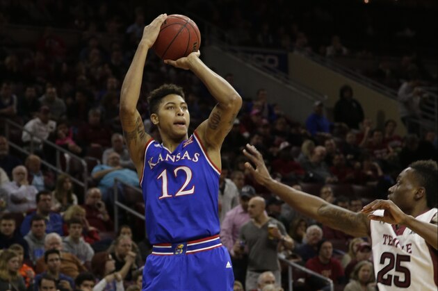Kansas' Kelly Oubre Jr. in action during an NCAA college basketball game against Temple, Monday, Dec. 22, 2014, in Philadelphia. (AP Photo/Matt Slocum)