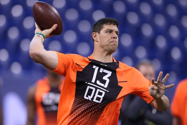 Feb 21, 2015; Indianapolis, IN, USA; Baylor Bears quarterback Bryce Petty throws a pass during the 2015 NFL Combine at Lucas Oil Stadium. Mandatory Credit: Brian Spurlock-USA TODAY Sports