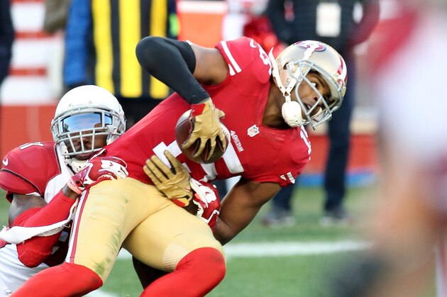 San Francisco 49ers wide receiver Michael Crabtree #15 in action against the Arizona Calif.rdinals during an NFL game  played at Levi's Stadium in Santa Clara, Calif. on Sunday, Dec. 28, 2014. (AP Photo/Michael Zito)