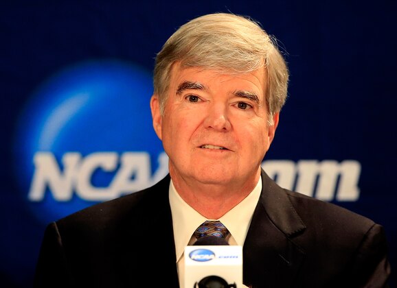 ARLINGTON, TX - APRIL 06:  NCAA President Mark Emmert speaks to the media during a press conference at AT&T Stadium on April 6, 2014 in Arlington, Texas.  (Photo by Jamie Squire/Getty Images)