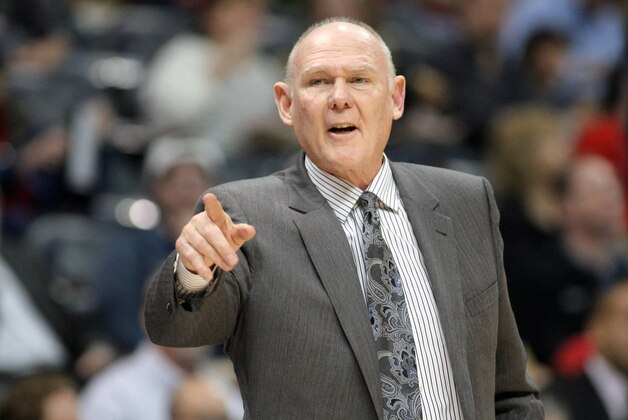 Mar 9, 2015; Atlanta, GA, USA; Sacramento Kings head coach George Karl coaches against the Atlanta Hawks in the first quarter at Philips Arena. Mandatory Credit: Brett Davis-USA TODAY Sports