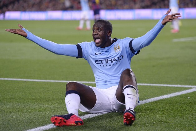 Manchester City's Yaya Toure shouts during a Champions League round of 16 second leg, soccer match between FC Barcelona and Manchester City at Camp Nou stadium, in Barcelona, Spain, Wednesday, March 18, 2015. (AP Photo/Manu Fernandez)