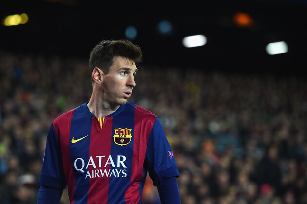 BARCELONA, SPAIN - MARCH 18: Lionel Messi of Barcelona looks on during the UEFA Champions League Round of 16 second leg match between Barcelona and Manchester City at Camp Nou on March 18, 2015 in Barcelona, Spain.  (Photo by Michael Regan/Getty Images)