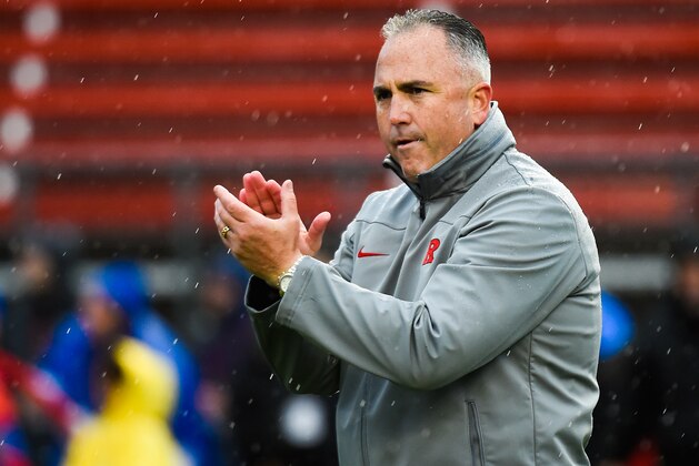 PISCATAWAY, NJ - NOVEMBER 01:  Head coach Kyle Flood of the Rutgers Scarlet Knights looks on before a game against the Wisconsin Badgers at High Point Solutions Stadium on November 1, 2014 in Piscataway, New Jersey.  (Photo by Alex Goodlett/Getty Images)