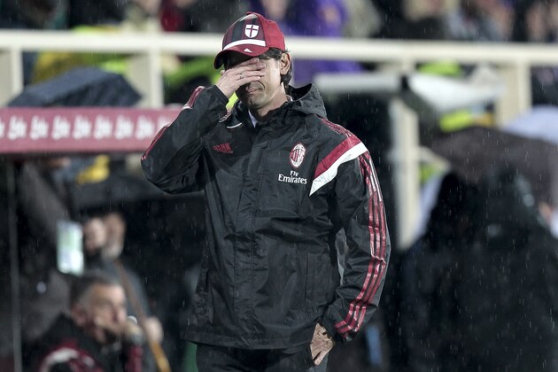 FLORENCE, ITALY - MARCH 16: Filippo Inzaghi manager of AC Milan gestures during the Serie A match between ACF Fiorentina and AC Milan at Stadio Artemio Franchi on March 16, 2015 in Florence, Italy.  (Photo by Gabriele Maltinti/Getty Images)