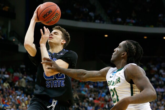 JACKSONVILLE, FL - MARCH 19:  R.J. Hunter #22 of the Georgia State Panthers has the ball knocked out of his hands by Taurean Prince #21 of the Baylor Bears after the ball was dead in the second half during the second round of the 2015 NCAA Men's Basketball Tournament at Jacksonville Veterans Memorial Arena on March 19, 2015 in Jacksonville, Florida.  (Photo by Kevin C. Cox/Getty Images)