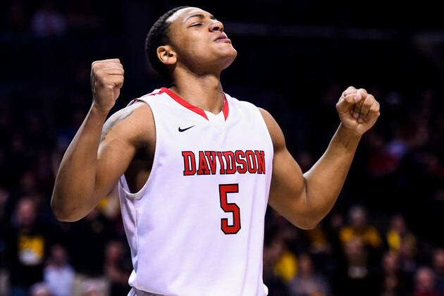 NEW YORK, NY - MARCH 14:  Jordan Barham #5 of the Davidson Wildcats in action during a semifinal game against the Virginia Commonwealth Rams in the 2015 Men's Atlantic 10 Basketball Tournament at the Barclays Center on March 14, 2015 in the Brooklyn borough of New York City.  (Photo by Alex Goodlett/Getty Images)