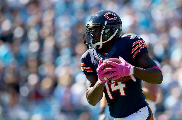 CHARLOTTE, NC - OCTOBER 05:  Santonio Holmes #14 of the Chicago Bears at Bank of America Stadium on October 5, 2014 in Charlotte, North Carolina.  (Photo by Streeter Lecka/Getty Images)