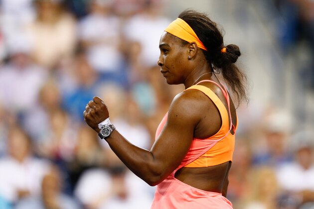 INDIAN WELLS, CA - MARCH 18:  Serena Williams of USA celebrates winning a game against Timea Bacsinszky of Switzerland during day ten of the BNP Paribas Open tennis at the Indian Wells Tennis Garden on March 18, 2015 in Indian Wells, California.  (Photo by Julian Finney/Getty Images)