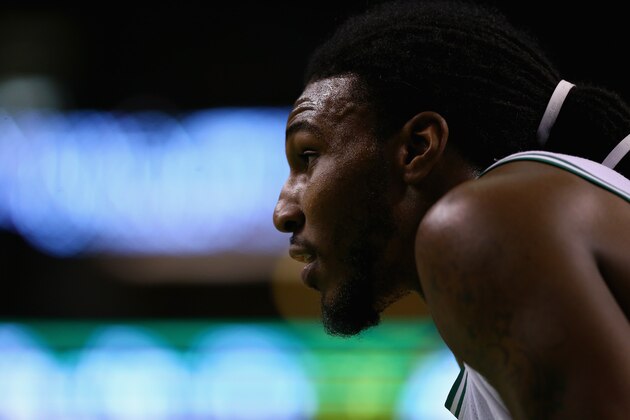 BOSTON, MA - MARCH 11:  Jae Crowder #99 of the Boston Celtics looks on during the game against the Memphis Grizzlies at TD Garden on March 11, 2015 in Boston, Massachusetts. NOTE TO USER: User expressly acknowledges and agrees that, by downloading and/or using this photograph, user is consenting to the terms and conditions of the Getty Images License Agreement.
 (Photo by Maddie Meyer/Getty Images)