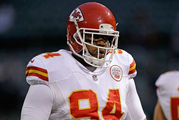 OAKLAND, CA - NOVEMBER 20:  Kevin Vickerson #94 of the Kansas City Chiefs looks on before the game against the Oakland Raiders at O.co Coliseum on November 20, 2014 in Oakland, California.  (Photo by Ezra Shaw/Getty Images)