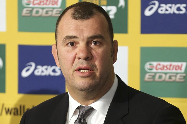 New Wallabies head coach Michael Cheika speaks during a press conference at Australia Rugby headquarters in Sydney, Australia, Wednesday, Oct. 22, 2014. Cheika has taken over as Wallabies head coach on a three-year contract and allowed to remain in charge of the New South Wales Waratahs next season in a deal rushed through before the Australian squad leaves on a five-match European tour this week. (AP Photo/Rob Griffith)