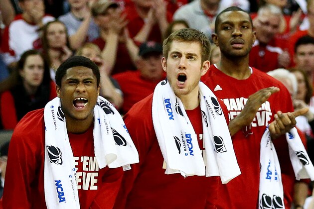 OMAHA, NE - MARCH 20:  The Wisconsin Badgers bench cheers for Frank Kaminsky #44 of the Wisconsin Badgers in the second half against the Coastal Carolina Chanticleers during the second round of the 2015 NCAA Men's Basketball Tournament at the CenturyLink Center on March 20, 2015 in Omaha, Nebraska.  (Photo by Ronald Martinez/Getty Images)