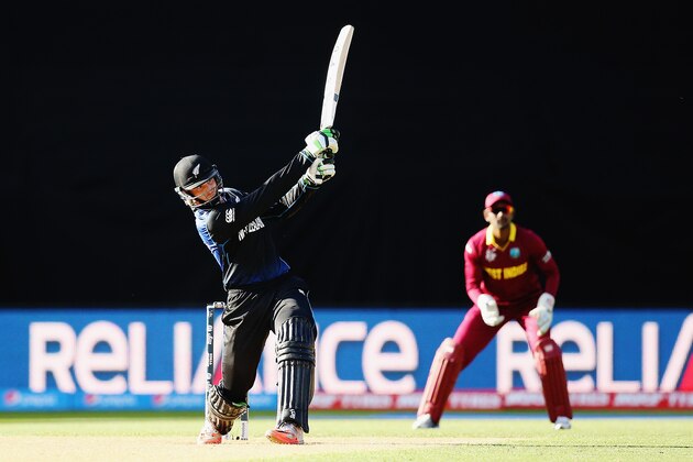 WELLINGTON, NEW ZEALAND - MARCH 21: Martin Guptill of New Zealand pulls the ball away for six runs during the 2015 ICC Cricket World Cup match between New Zealand and the West Indies at Wellington Regional Stadium on March 21, 2015 in Wellington, New Zealand.  (Photo by Hannah Peters/Getty Images)