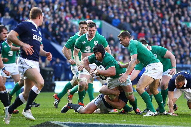 EDINBURGH, SCOTLAND - MARCH 21:  Sean O'Brien of Ireland goes over to score the fourth try during the RBS Six Nations match between Scotland and Ireland at Murrayfield on March 21, 2015 in Edinburgh, Scotland.  (Photo by Richard Heathcote/Getty Images)