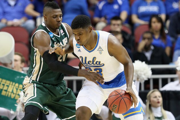 LOUISVILLE, KY - MARCH 21:  Tony Parker #23 of the UCLA Bruins drives against Tosin Mehinti #21 of the UAB Blazers during the third round of the 2015 NCAA Men's Basketball Tournament at KFC YUM! Center on March 21, 2015 in Louisville, Kentucky.  (Photo by Andy Lyons/Getty Images)