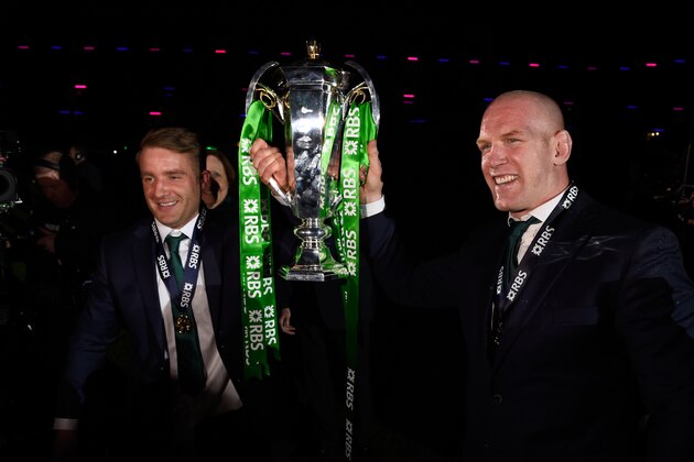 EDINBURGH, SCOTLAND - MARCH 21:  Ireland player Luke Fitzgerald (l) and captain Paul O' Connell with the trophy after the RBS Six Nations match between Scotland and Ireland at Murrayfield Stadium on March 21, 2015 in Edinburgh, Scotland.  (Photo by Stu Forster/Getty Images)