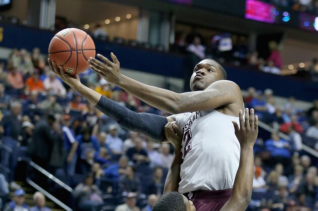 NASHVILLE, TN - MARCH 12:  Jalen Jones #12 of the Texas A&M Aggies shoots the ball against the Auburn Tigers during the second round game of the SEC Basketball Tournament at Bridgestone Arena on March 12, 2015 in Nashville, Tennessee.  (Photo by Andy Lyons/Getty Images)