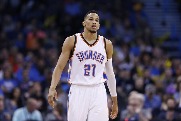 OKLAHOMA CITY, OK - FEBRUARY 8: Andre Roberson #21 of the Oklahoma City Thunder looks on during the game against the Los Angeles Clippers at Chesapeake Energy Arena on February 8, 2015 in Oklahoma City, Oklahoma. The Thunder defeated the Clippers 131-108. NOTE TO USER: User expressly acknowledges and agrees that, by downloading and/or using this Photograph, user is consenting to the terms and conditions of the Getty Images License Agreement. (Photo by Joe Robbins/Getty Images)
