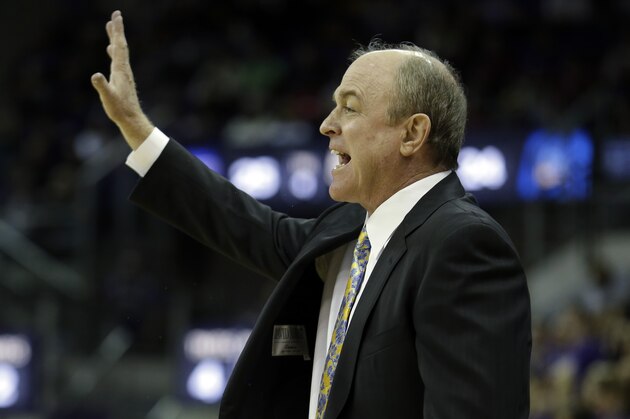 UCLA head coach Ben Howland calls to his team during the second half of an NCAA college basketball game against Washington, Saturday, March 9, 2013, in Seattle. UCLA beat Washington 61-54. (AP Photo/Ted S. Warren)