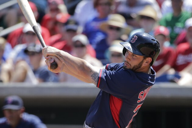 Boston Red Sox top prospect Blake Swihart bats during a spring training baseball game against the Philadelphia Phillies in Clearwater, Fla., Sunday, March 15, 2015. (AP Photo/Kathy Willens)