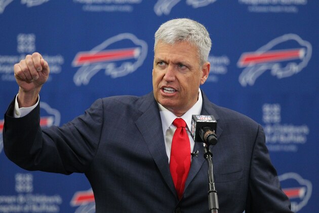 Rex Ryan addresses the media during an NFL football news conference after he was introduced as the new head coach of the Buffalo Bills, Wednesday, Jan. 14, 2015, in Orchard Park, N.Y. (AP Photo/Bill Wippert)
