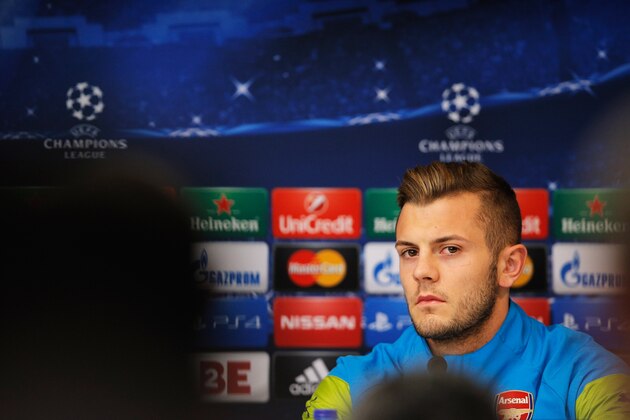 BRUSSELS, BELGIUM - OCTOBER 21:  Jack Wilshere speaks to the media during the Arsenal Press Conference held at Constant Vanden Stock Stadium on October 21, 2014 in Brussels, Belgium. Anderlecht and Arsenal will play tomorrow night in their Group D UEFA Champions League match.  (Photo by Dean Mouhtaropoulos/Getty Images)