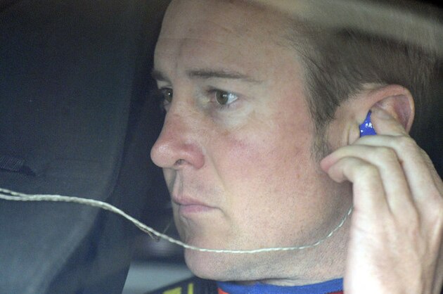 NASCAR Sprint Cup Series driver Kurt Busch gets ready for practice for the Auto Club 400 auto race  at Auto Club Speedway in Fontana, Calif. Saturday March 26, 2011. (AP Photo/Will Lester)