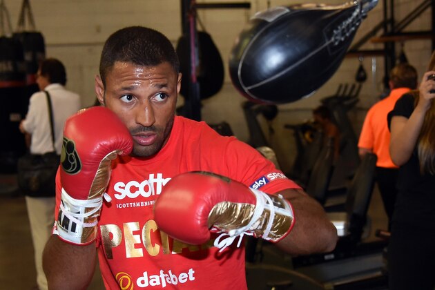 LAS VEGAS, NV - AUGUST 06:  Boxer Kell Brook hits a bag during a media workout at Barry's Gym on August 6, 2014 in Las Vegas, Nevada. Brook will challenge Shawn Porter for his IBF welterweight championship in Carson, California on August 16.  (Photo by Ethan Miller/Getty Images)
