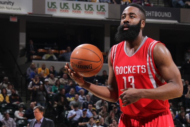 INDIANAPOLIS, IN - MARCH 23: James Harden #13 of the Houston Rockets during the game against the Indiana Pacers on March 23, 2015 at Bankers Life Fieldhouse in Indianapolis, Indiana. NOTE TO USER: User expressly acknowledges and agrees that, by downloading and or using this Photograph, user is consenting to the terms and conditions of the Getty Images License Agreement. Mandatory Copyright Notice: Copyright 2015 NBAE (Photo by Ron Hoskins/NBAE via Getty Images)
