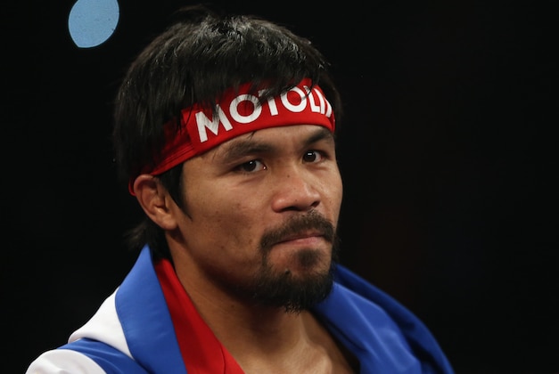 LAS VEGAS, NV - APRIL 12:  Manny Pacquiao looks on prior to fighting Timothy Bradley at the MGM Grand Garden Arena on April 12, 2014 in Las Vegas, Nevada.  (Photo by Jeff Gross/Getty Images)