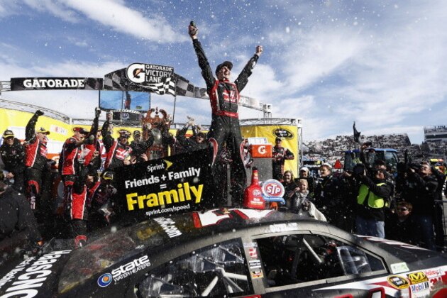 MARTINSVILLE, VA - MARCH 30:  Kurt Busch, driver of the #41 Haas Automation Chevrolet, celebrates in victory lane after winning during the NASCAR Sprint Cup Series STP 500 at Martinsville Speedway on March 30, 2014 in Martinsville, Virginia.  (Photo by Jeff Zelevansky/Getty Images)
