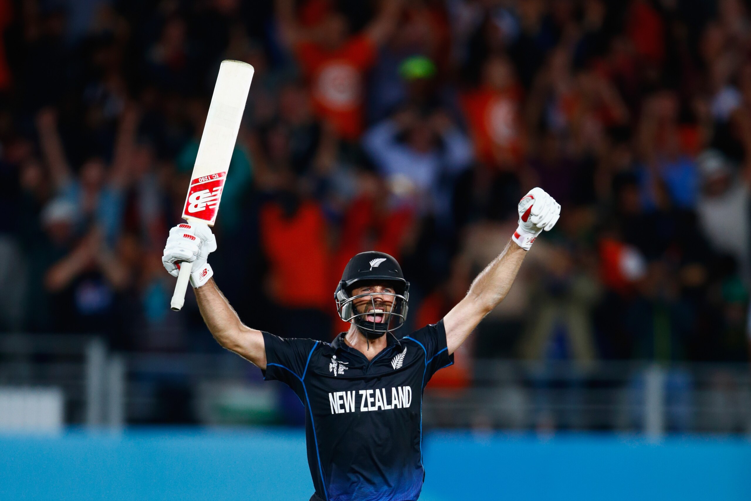 AUCKLAND, NEW ZEALAND - MARCH 24:  Grant Elliott of New Zealand celebrates hitting the winning runs during the 2015 Cricket World Cup Semi Final match between New Zealand and South Africa at Eden Park on March 24, 2015 in Auckland, New Zealand.  (Photo by Phil Walter/Getty Images)