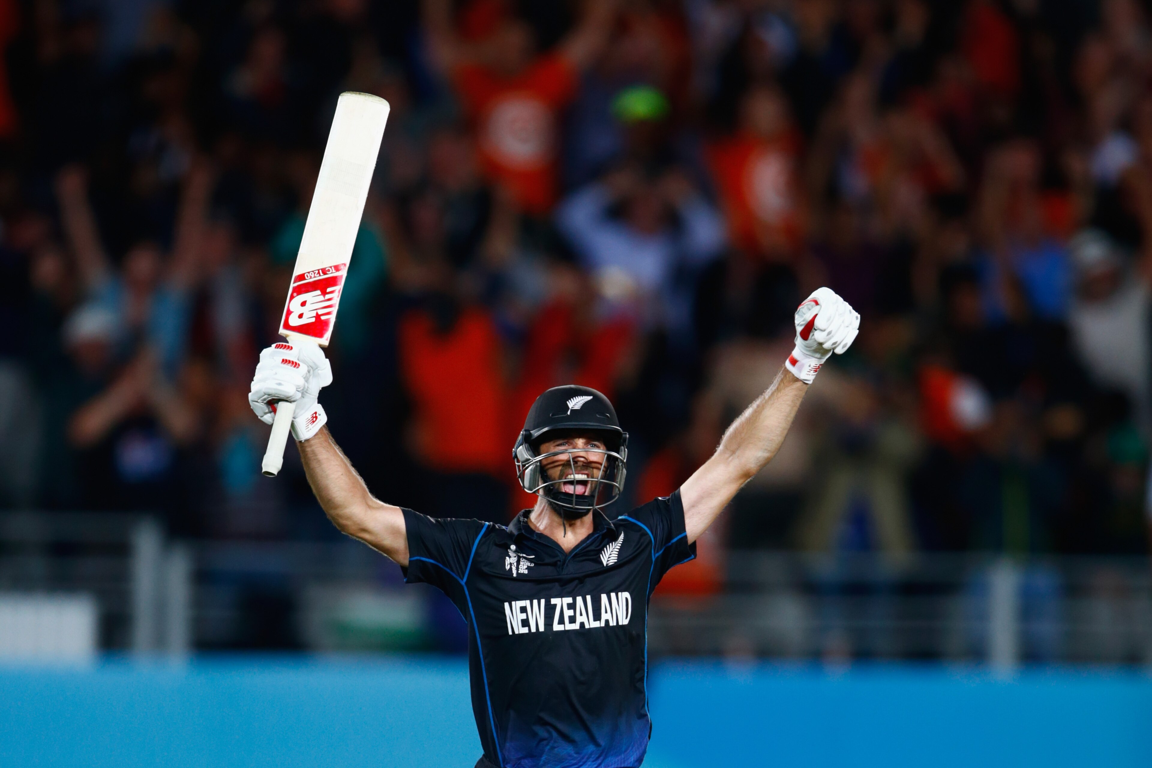 AUCKLAND, NEW ZEALAND - MARCH 24:  Grant Elliott of New Zealand celebrates hitting the winning runs during the 2015 Cricket World Cup Semi Final match between New Zealand and South Africa at Eden Park on March 24, 2015 in Auckland, New Zealand.  (Photo by Phil Walter/Getty Images)