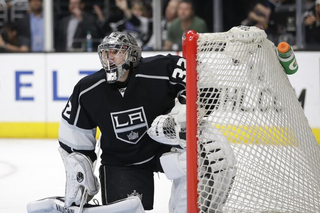 Los Angeles Kings goalie Jonathan Quick during the second period of an NHL hockey game against the Vancouver Canucks, Saturday, March 21, 2015, in Los Angeles. The Canucks won 4-1. (AP Photo/Jae C. Hong)