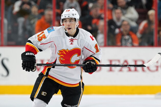 PHILADELPHIA, PA - MARCH 03:  Johnny Gaudreau #13 of the Calgary Flames skates against the Philadelphia Flyers on March 3, 2015 at the Wells Fargo Center in Philadelphia, Pennsylvania.  (Photo by Len Redkoles/NHLI via Getty Images)