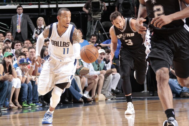 DALLAS, TX - MARCH 24: Monta Ellis #11 of the Dallas Mavericks handles the ball against the San Antonio Spurs on March 24, 2015 at the American Airlines Center in Dallas, Texas. NOTE TO USER: User expressly acknowledges and agrees that, by downloading and or using this photograph, User is consenting to the terms and conditions of the Getty Images License Agreement. Mandatory Copyright Notice: Copyright 2015 NBAE (Photo by Glenn James/NBAE via Getty Images)