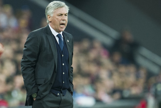 BILBAO, SPAIN - MARCH 07: Head coach Carlo Ancelotti of Real Madrid reacts during the La Liga match between Athletic Club Bilbao and Real Madrid CF at San Mames Stadium on March 7, 2015 in Bilbao, Spain.  (Photo by Juan Manuel Serrano Arce/Getty Images)