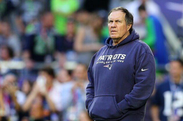 GLENDALE, AZ - FEBRUARY 01: Head coach Bill Belichick of the New England Patriots prepares for Super Bowl XLIX between the Seattle Seahawks and the New England Patriots at University of Phoenix Stadium on February 1, 2015 in Glendale, Arizona. (Photo by Elsa/Getty Images) GLENDALE, AZ - FEBRUARY 01: Head coach Bill Belichick of the New England Patriots prepares for Super Bowl XLIX between the Seattle Seahawks and the New England Patriots at University of Phoenix Stadium on February 1, 2015 in Glendale, Arizona. (Photo by Elsa/Getty Images)