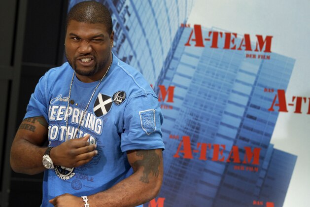 US actor Quinton 'Rampage' Jackson poses during a photocall for the movie A-Team in Berlin, Germany, Friday, July 30, 2010. (AP Photo/Michael Sohn)