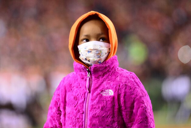 Nov 6, 2014; Cincinnati, OH, USA; Leah Still daughter of Cincinnati Bengals defensive tackle Devon Still (not pictured) during the first quarter against the Cleveland Browns at Paul Brown Stadium. Mandatory Credit: Andrew Weber-USA TODAY Sports