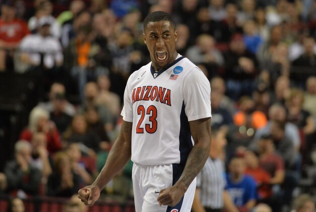 Mar 21, 2015; Portland, OR, USA; Arizona Wildcats forward Rondae Hollis-Jefferson (23) celebrates against the Ohio State Buckeyes during the first half in the third round of the 2015 NCAA Tournament at Moda Center. Mandatory Credit: Kirby Lee-USA TODAY Sports