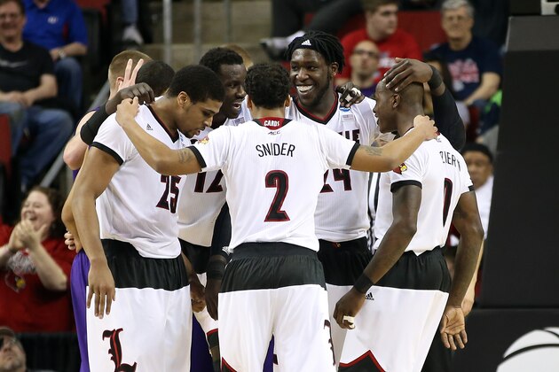 SEATTLE, WA - MARCH 22:  Montrezl Harrell #24 of the Louisville Cardinals reacts with his teammates after a shot against the Northern Iowa Panthers in the second half of the game during the third round of the 2015 NCAA Men's Basketball Tournament at KeyArena on March 22, 2015 in Seattle, Washington.  (Photo by Otto Greule Jr/Getty Images)