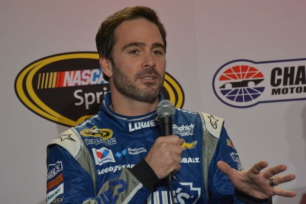 Jimmie Johnson answers questions in Charlotte before the 2015 season.