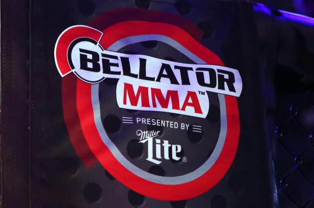 A Bellator MMA and Spike TV logo are seen at Bellator 134 on Friday, Feb. 27, 2015, in Uncasville, CT.   (AP Photo/Gregory Payan)