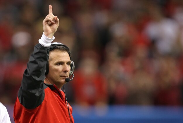 Jan 1, 2015; New Orleans, LA, USA; Ohio State Buckeyes head coach Urban Meyer gestures on the sidelines in their game against the Alabama Crimson Tide in the third quarter of the 2015 Sugar Bowl at Mercedes-Benz Superdome. Mandatory Credit: Chuck Cook-USA TODAY Sports