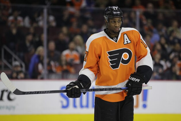 Philadelphia Flyers' Wayne Simmonds in action during an NHL hockey game against the New York Rangers, Saturday, Feb. 28, 2015, in Philadelphia. (AP Photo/Matt Slocum)