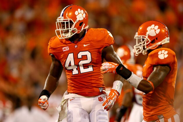CLEMSON, SC - AUGUST 31:  Stephone Anthony #42 of the Clemson Tigers during their game at Memorial Stadium on August 31, 2013 in Clemson, South Carolina.  (Photo by Streeter Lecka/Getty Images)